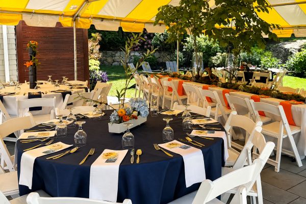 Elegant Garden Bat Mitzvah Under Striped Canopy